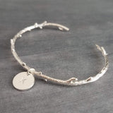 Silver Branch Bracelet, silver bangle, silver cuff bracelet, personalized bangle, branch cuff, branch bangle, vine bracelet, custom initial - Constant Baubling