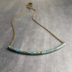 Tube Necklace, verdigris patina necklace, patina tube necklace, simple tube necklace, noodle necklace, aqua patina necklace, long thin tube - Constant Baubling