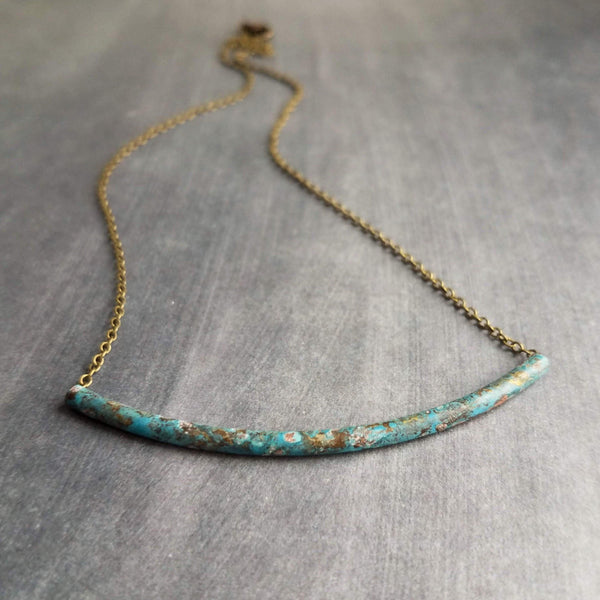 Tube Necklace, verdigris patina necklace, patina tube necklace, simple tube necklace, noodle necklace, aqua patina necklace, long thin tube - Constant Baubling