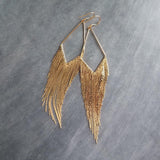 Gold Fringe Earrings, chain fringe earring, extra long gold earring, v shape earring, chain earring, chandelier earring, evening wear, sexy - Constant Baubling