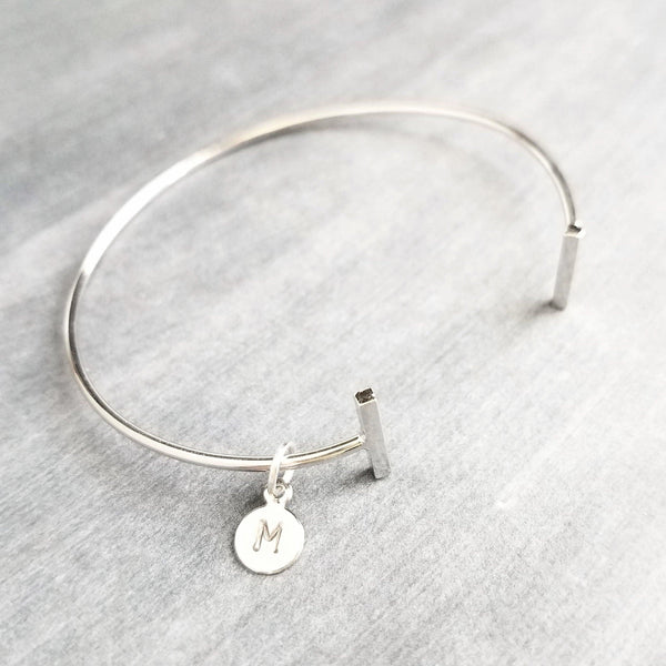 Silver Bar Bracelet, double bar bracelet, thin silver bracelet, thin silver bangle, thin cuff, silver initial bracelet, letter cuff, custom - Constant Baubling