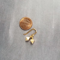 Small Gold Diamond Earrings, double pyramid earring, octahedron earring, diamond shape earring, spear earring, triangular, modern earring - Constant Baubling
