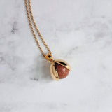 Red Sandstone Necklace, stone ball pendant, sparkling stone necklace, gold chain, brown stone necklace, spinning ball pendant, glitter stone - Constant Baubling