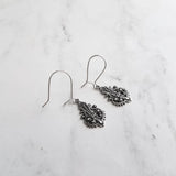 Silver Art Deco Earrings, filigree earring, antique silver earring, delicate silver earring, kidney wire, aged silver earring, lightweight - Constant Baubling