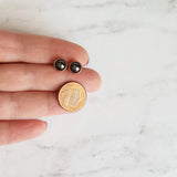 Rose Gold Stud Earrings, gazing ball earring, faux hematite earring, small round earring, stainless steel, 8mm hypoallergenic, silver black - Constant Baubling