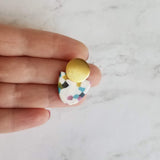 Gold Acrylic Speckled Earrings, 80s earring, retro earring, vintage earring, jelly candy earring, white earring, polka dot semicircle nougat - Constant Baubling