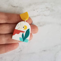 Sunset Earrings, large 80s earring, flying bird earring, tropical earring, scenery earring, chunky acrylic earring, plastic earring, white - Constant Baubling