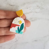 Sunset Earrings, large 80s earring, flying bird earring, tropical earring, scenery earring, chunky acrylic earring, plastic earring, white - Constant Baubling