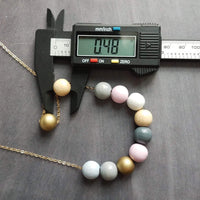 Wood Bead Necklace, painted wood beads, soft color bead necklace, gold, white, pink, grey, natural wood, long gold chain, color block balls - Constant Baubling
