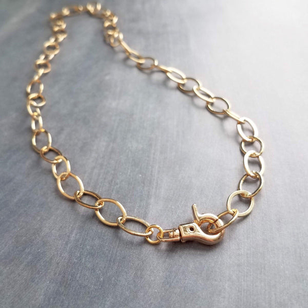 Chunky Gold Necklace, large clasp necklace, large oval link necklace, front clasp necklace, large gold clasp, thick gold necklace, lobster - Constant Baubling