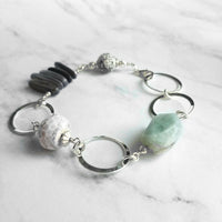 Chunky Silver Bracelet, shell bracelet, circle bracelet, eclectic bracelet, one of a kind, Amazonite bracelet, stone chunk bracelet, paua - Constant Baubling