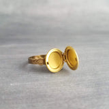 Locket Ring, small gold locket ring, secret ring, poison ring, ADJUSTABLE size 5 6 7 8 9 photo locket, memento ring, remembrance ring bronze - Constant Baubling
