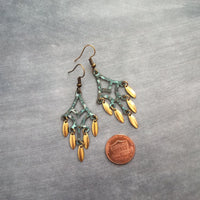 Patina Chandelier Earrings, bronze chandelier earring, large earring, extra long earring, verdigris patina, gold oval dangle, fringe earring - Constant Baubling