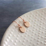 Rose Gold Sequin Earrings, rose gold disk earring, rose gold circle earring, tag earring, round dangle earring, small rose gold disc earring - Constant Baubling