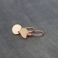 Rose Gold Sequin Earrings, rose gold disk earring, rose gold circle earring, tag earring, round dangle earring, small rose gold disc earring - Constant Baubling
