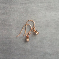 Small Round Rose Gold Earrings, black enamel earring, rose gold black earring, rose gold dot earring, tiny rose gold dangle earring, little - Constant Baubling