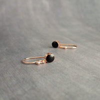Small Round Rose Gold Earrings, black enamel earring, rose gold black earring, rose gold dot earring, tiny rose gold dangle earring, little - Constant Baubling