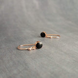 Small Round Rose Gold Earrings, black enamel earring, rose gold black earring, rose gold dot earring, tiny rose gold dangle earring, little - Constant Baubling