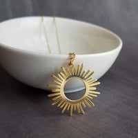 Gold Sun Necklace, large sun necklace, sun pendant, sunshine necklace, gold sun pendant, sunshine necklace, spiky sun necklace, sunray charm - Constant Baubling