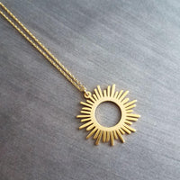 Gold Sun Necklace, large sun necklace, sun pendant, sunshine necklace, gold sun pendant, sunshine necklace, spiky sun necklace, sunray charm - Constant Baubling