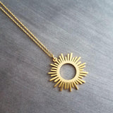 Gold Sun Necklace, large sun necklace, sun pendant, sunshine necklace, gold sun pendant, sunshine necklace, spiky sun necklace, sunray charm - Constant Baubling