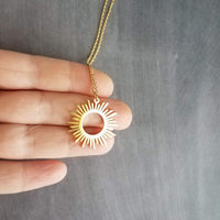 Gold Sun Necklace, large sun necklace, sun pendant, sunshine necklace, gold sun pendant, sunshine necklace, spiky sun necklace, sunray charm - Constant Baubling