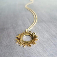 Gold Sun Necklace, large sun necklace, sun pendant, sunshine necklace, gold sun pendant, sunshine necklace, spiky sun necklace, sunray charm - Constant Baubling