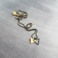 Small Triangle Necklace, black gold necklace, double layer pendant, double triangle necklace, triangle outline necklace, black ball chain - Constant Baubling