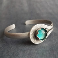 Chunky Silver Cuff Bracelet, glass stone bracelet, heavy silver cuff, oxidized silver bracelet, antique silver cuff, glass hammered silver - Constant Baubling