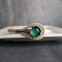 Chunky Silver Cuff Bracelet, glass stone bracelet, heavy silver cuff, oxidized silver bracelet, antique silver cuff, glass hammered silver - Constant Baubling
