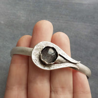 Silver Cuff Bracelet, grey glass stone center bracelet, heavy cuff, oxidized silver, antique silver chunky bracelet, gray sparkle glitter - Constant Baubling