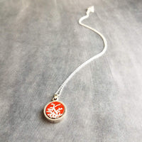 Coral Necklace, red white coral necklace, coral pendant, silver coral necklace, silver chain, round pendant necklace, red pendant, antique - Constant Baubling