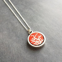 Coral Necklace, red white coral necklace, coral pendant, silver coral necklace, silver chain, round pendant necklace, red pendant, antique - Constant Baubling