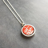 Coral Necklace, red white coral necklace, coral pendant, silver coral necklace, silver chain, round pendant necklace, red pendant, antique - Constant Baubling