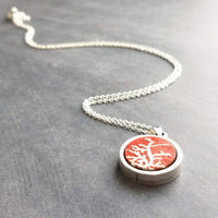 Coral Necklace, red white coral necklace, coral pendant, silver coral necklace, silver chain, round pendant necklace, red pendant, antique - Constant Baubling