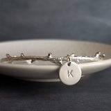 Silver Branch Bracelet, silver bangle, silver cuff bracelet, personalized bangle, branch cuff, branch bangle, vine bracelet, custom initial - Constant Baubling