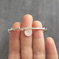 Silver Branch Bracelet, silver bangle, silver cuff bracelet, personalized bangle, branch cuff, branch bangle, vine bracelet, custom initial - Constant Baubling