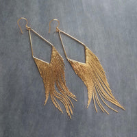 Gold Fringe Earrings, chain fringe earring, extra long gold earring, v shape earring, chain earring, chandelier earring, evening wear, sexy - Constant Baubling