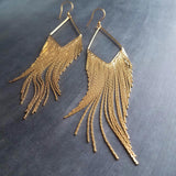 Gold Fringe Earrings, chain fringe earring, extra long gold earring, v shape earring, chain earring, chandelier earring, evening wear, sexy - Constant Baubling
