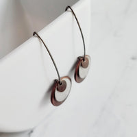 Copper Disk Earrings, silver copper earring, copper circles earring, flat circle earring, stacked disk earring, antique copper disk earring - Constant Baubling