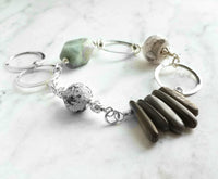 Chunky Silver Bracelet, shell bracelet, circle bracelet, eclectic bracelet, one of a kind, Amazonite bracelet, stone chunk bracelet, paua - Constant Baubling