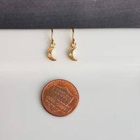 Tiny Gold Moon Earrings,  gold crescent moon earring, small moon earring, gold moon dangle, night sky earring, celestial earring, CZ moon - Constant Baubling
