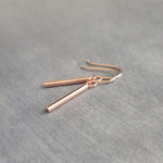 Rose Gold Bar Earrings, short stick earring, line earring, rose gold stick earring, thin cylinder earring, small tube earring, modern 1 inch - Constant Baubling
