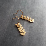 Long Gold Earrings, v shaped earrings, gold arrow earrings, chevron earrings, herringbone earrings, long flexible earrings fishbone earrings - Constant Baubling