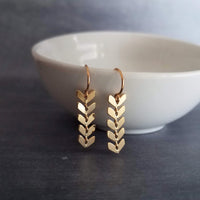Long Gold Earrings, v shaped earrings, gold arrow earrings, chevron earrings, herringbone earrings, long flexible earrings fishbone earrings - Constant Baubling