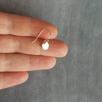 Rose Gold Sequin Earrings, rose gold disk earring, rose gold circle earring, tag earring, round dangle earring, small rose gold disc earring - Constant Baubling