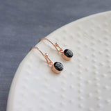 Small Round Rose Gold Earrings, black enamel earring, rose gold black earring, rose gold dot earring, tiny rose gold dangle earring, little - Constant Baubling