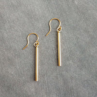 Short Gold Bar Earrings, gold line earrings, gold stick earrings, tube earring small thin gold earrings straight line skinny cylinder - Constant Baubling