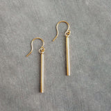 Short Gold Bar Earrings, gold line earrings, gold stick earrings, tube earring small thin gold earrings straight line skinny cylinder - Constant Baubling
