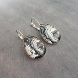 Black Marble Earrings, faux stone earrings, geode earrings, large earrings, stone swirl earrings, silver stone earrings, leverback earrings - Constant Baubling
